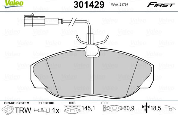 Valeo 301429 - Brake Pad Set, disc brake autospares.lv