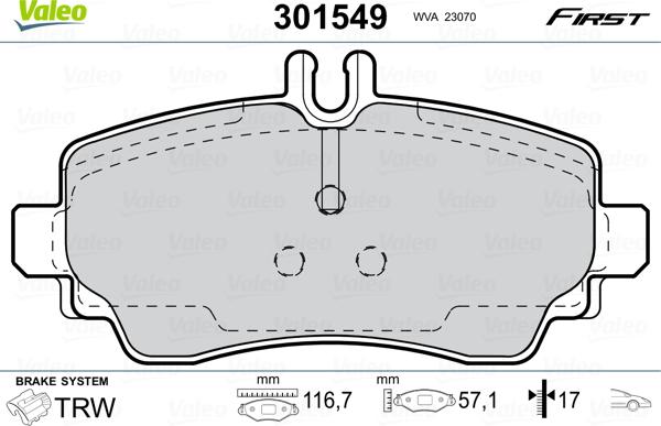 Valeo 301549 - Brake Pad Set, disc brake autospares.lv