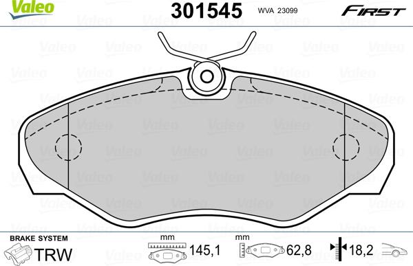 Valeo 301545 - Brake Pad Set, disc brake autospares.lv