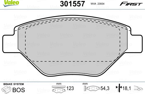 Valeo 301557 - Brake Pad Set, disc brake autospares.lv