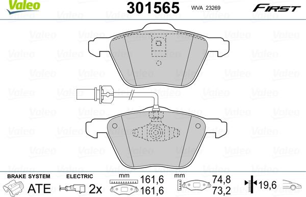 Valeo 301565 - Brake Pad Set, disc brake autospares.lv