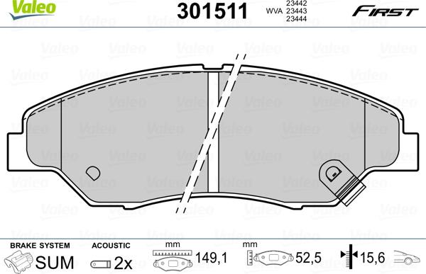 Valeo 301511 - Brake Pad Set, disc brake autospares.lv