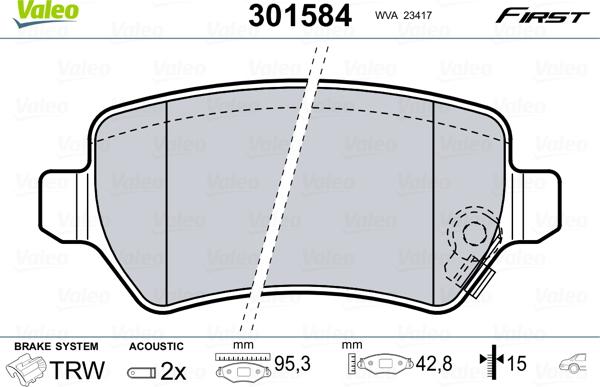 Valeo 301584 - Brake Pad Set, disc brake autospares.lv