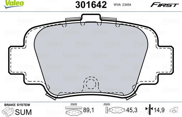 Valeo 301642 - Brake Pad Set, disc brake autospares.lv