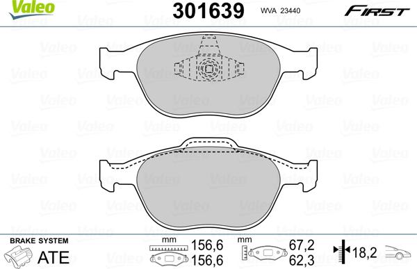 Valeo 301639 - Brake Pad Set, disc brake autospares.lv