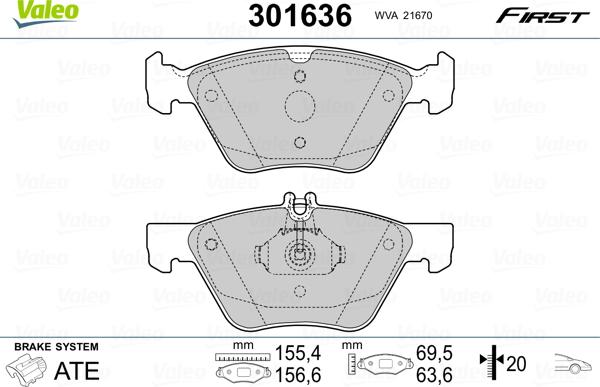 Valeo 301636 - Brake Pad Set, disc brake autospares.lv