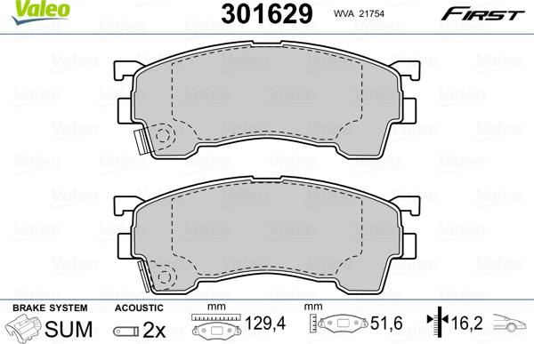 Valeo 301629 - Brake Pad Set, disc brake autospares.lv