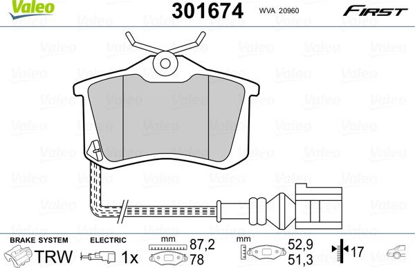 Valeo 301674 - Brake Pad Set, disc brake autospares.lv