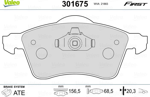 Valeo 301675 - Brake Pad Set, disc brake autospares.lv