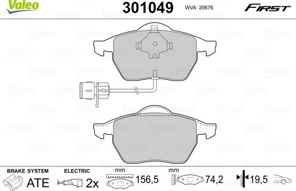 Valeo 301049 - Brake Pad Set, disc brake autospares.lv