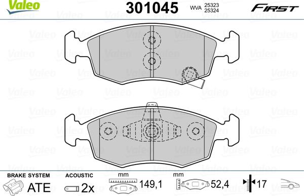 Valeo 301045 - Brake Pad Set, disc brake autospares.lv