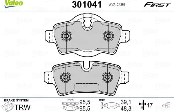 Valeo 301041 - Brake Pad Set, disc brake autospares.lv