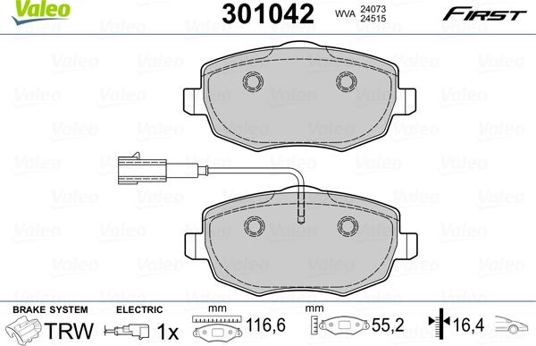 Valeo 301042 - Brake Pad Set, disc brake autospares.lv