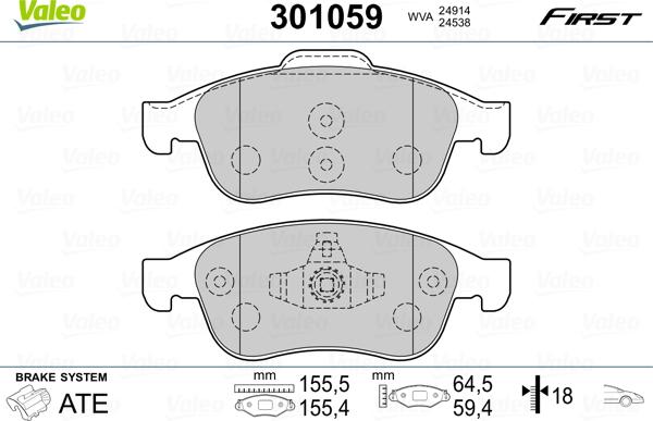 Valeo 301059 - Brake Pad Set, disc brake autospares.lv