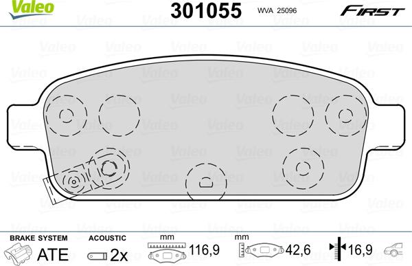 Valeo 301055 - Brake Pad Set, disc brake autospares.lv