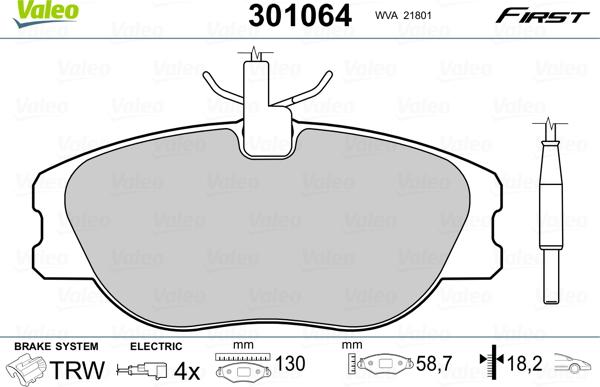 Valeo 301064 - Brake Pad Set, disc brake autospares.lv