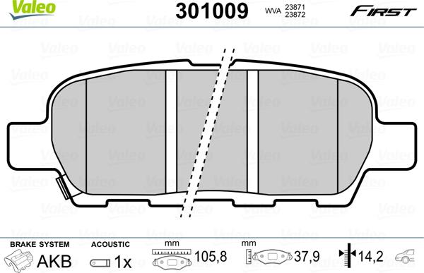 Valeo 301009 - Brake Pad Set, disc brake autospares.lv