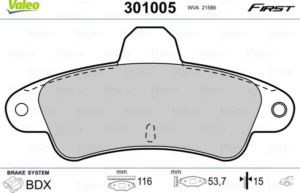 Valeo 301005 - Brake Pad Set, disc brake autospares.lv