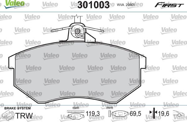 Valeo 301003 - Brake Pad Set, disc brake autospares.lv