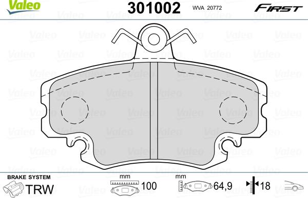 Valeo 301002 - Brake Pad Set, disc brake autospares.lv