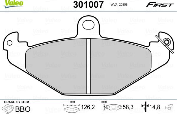 Valeo 301007 - Brake Pad Set, disc brake autospares.lv