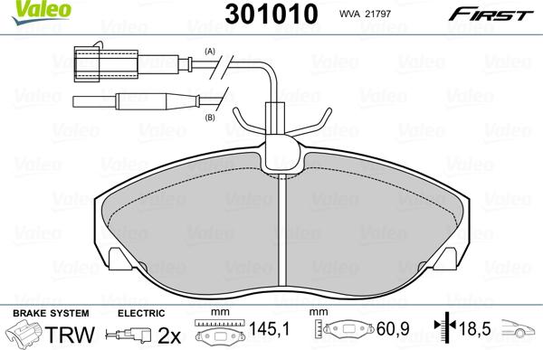 Valeo 301010 - Brake Pad Set, disc brake autospares.lv