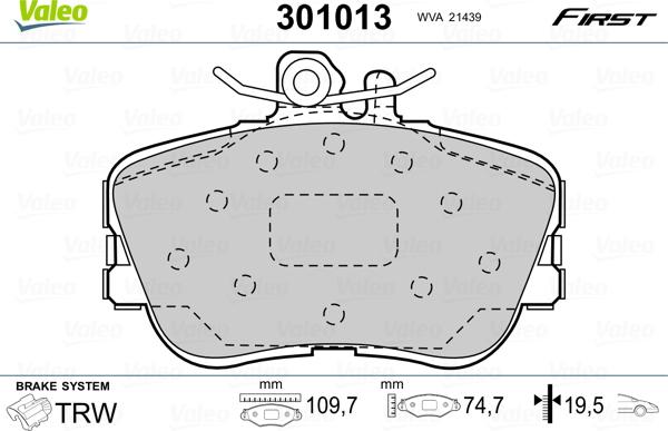 Valeo 301013 - Brake Pad Set, disc brake autospares.lv