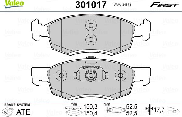 Valeo 301017 - Brake Pad Set, disc brake autospares.lv