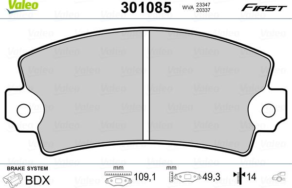 Valeo 301085 - Brake Pad Set, disc brake autospares.lv