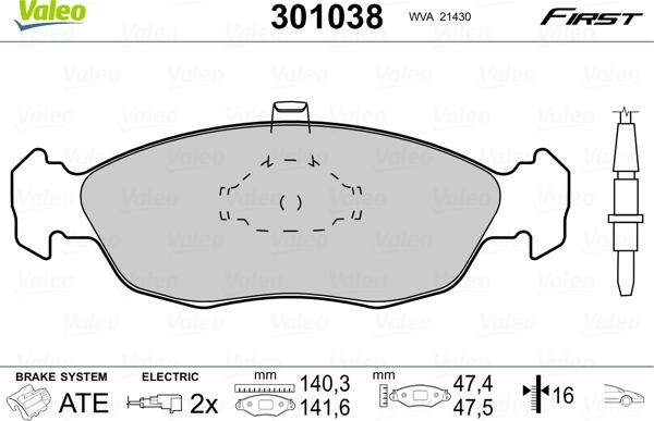 Valeo 301038 - Brake Pad Set, disc brake autospares.lv