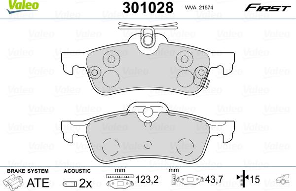 Valeo 301028 - Brake Pad Set, disc brake autospares.lv