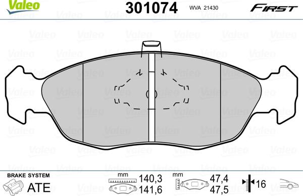 Valeo 301074 - Brake Pad Set, disc brake autospares.lv