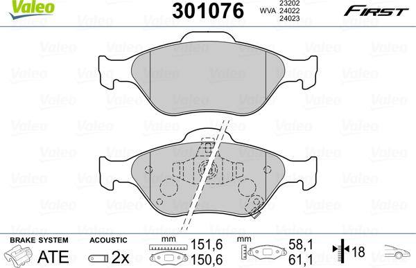 Valeo 301076 - Brake Pad Set, disc brake autospares.lv