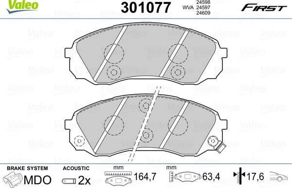 Valeo 301077 - Brake Pad Set, disc brake autospares.lv