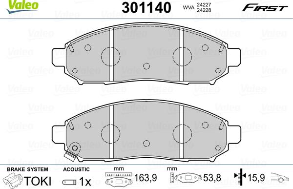 Valeo 301140 - Brake Pad Set, disc brake autospares.lv