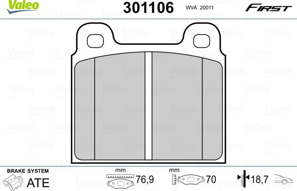 Valeo 301106 - Brake Pad Set, disc brake autospares.lv