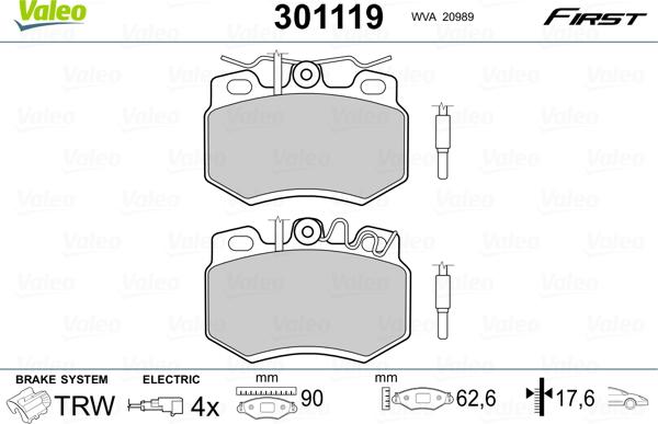 Valeo 301119 - Brake Pad Set, disc brake autospares.lv