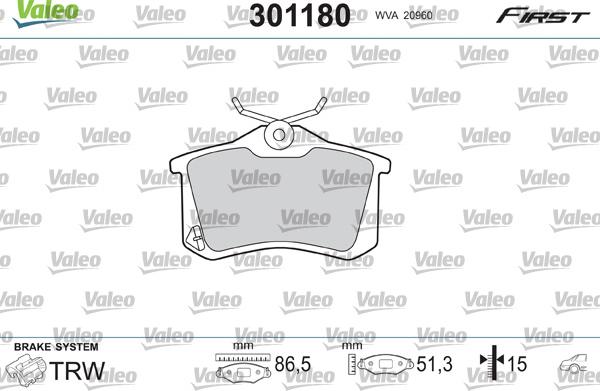 Valeo 301180 - Brake Pad Set, disc brake autospares.lv