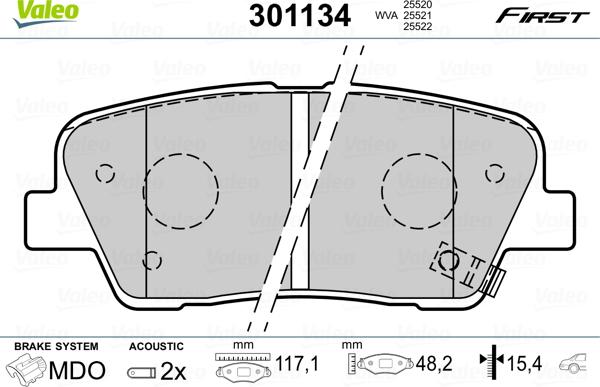 Valeo 301134 - Brake Pad Set, disc brake autospares.lv