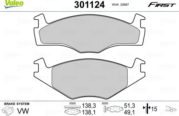 Valeo 301124 - Brake Pad Set, disc brake autospares.lv