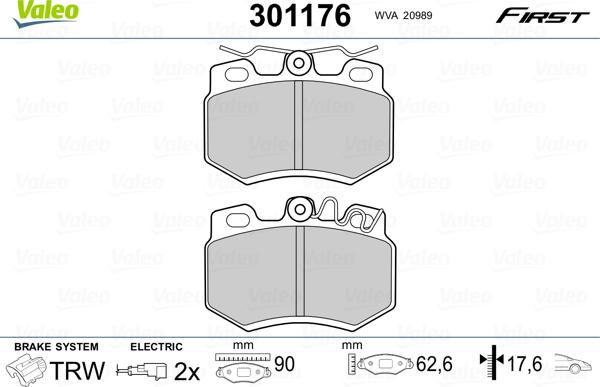 Valeo 301176 - Brake Pad Set, disc brake autospares.lv