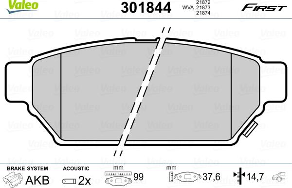 Valeo 301844 - Brake Pad Set, disc brake autospares.lv