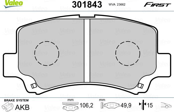 Valeo 301843 - Brake Pad Set, disc brake autospares.lv