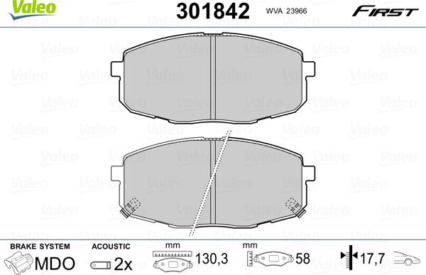 Valeo 301842 - Brake Pad Set, disc brake autospares.lv