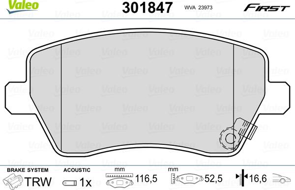 Valeo 301847 - Brake Pad Set, disc brake autospares.lv