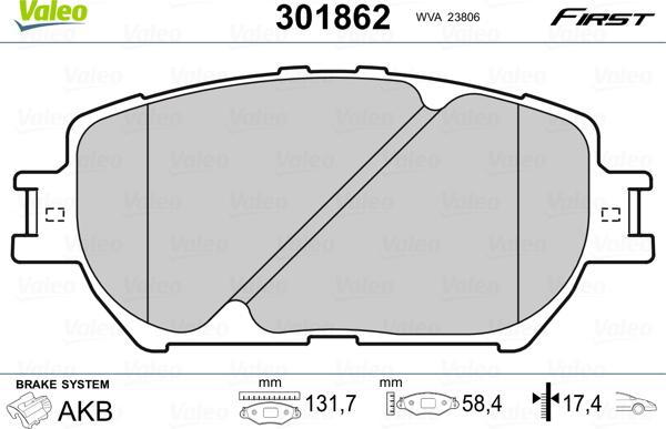 Valeo 301862 - Brake Pad Set, disc brake autospares.lv