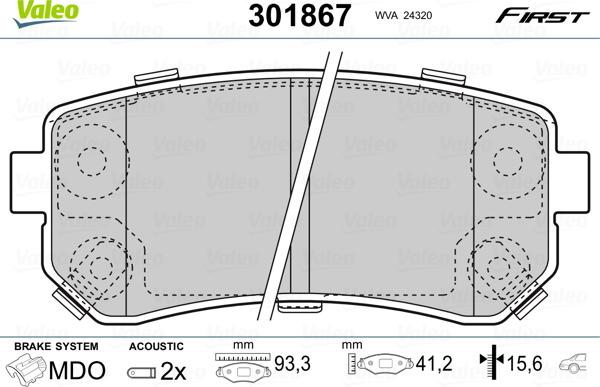 Valeo 301867 - Brake Pad Set, disc brake autospares.lv