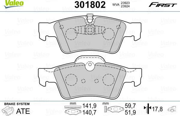 Valeo 301802 - Brake Pad Set, disc brake autospares.lv