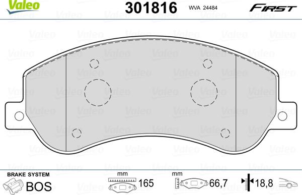 Valeo 301816 - Brake Pad Set, disc brake autospares.lv