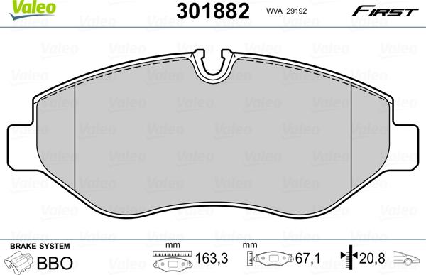 Valeo 301882 - Brake Pad Set, disc brake autospares.lv